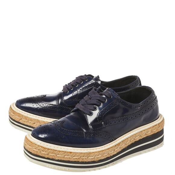 Prada Blue Brogue Leather Derby Lace Up Espadrille Sneakers Size 35.5 - Picture 4 of 4